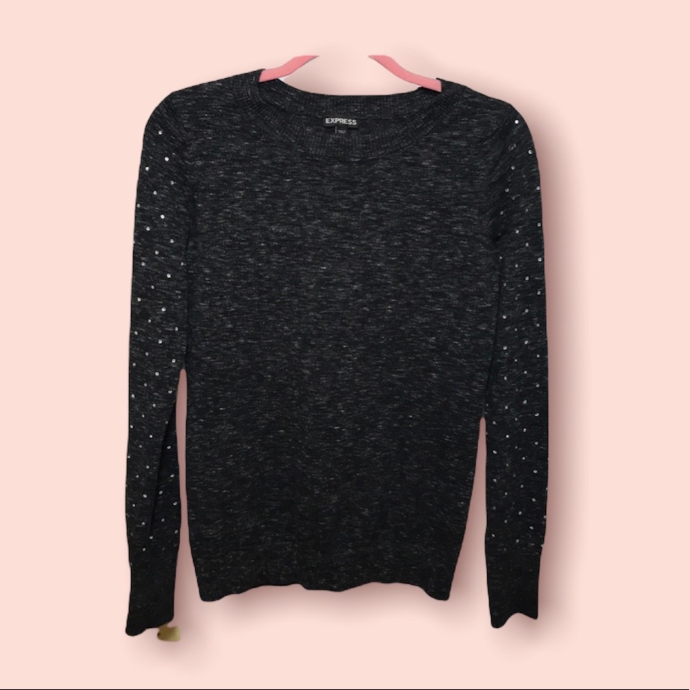 Express black/gray sweater with jewels on sleeves